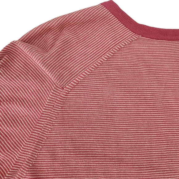JOHN SMEDLEY Sea Island Cotton sweater V neck striped pink medium made in UK - Picture 8 of 14